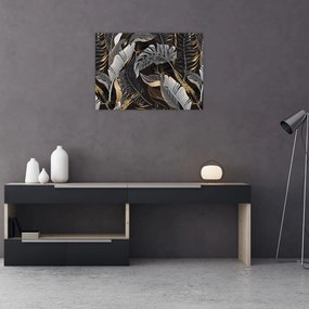 Tablou pe sticlă - Frunze tropicale, Galben - auriu (70x50 cm)