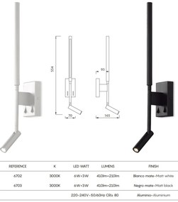 Aplica cu reader LED design liniar minimalist TORCH alba