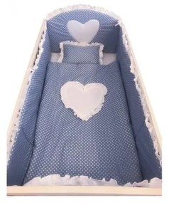 Lenjerie de pat bebelusi cu aparatori laterale Deseda Te iubesc puisor 140x70 cm albastru cu alb