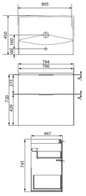 Set dulap baie suspendat 2 sertare cu lavoar Cersanit City inclus, 80 cm, alb 850x450 mm