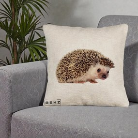 Perna Decorativa Arici Fotorealist, 40x40 cm, Bej Canapea, Husa Detasabila, Perna Inclusa, BEKZ®