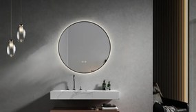 Oglindă baie, Multifuncțională, Iluminare LED Touch, Sistem Dezaburire, ramă aluminiu, 80x80 cm