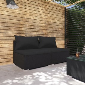 3101392 vidaXL Set mobilier de grădină cu perne, 2 piese, negru, poliratan