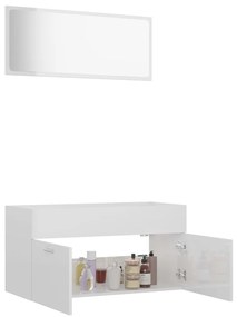 Set mobilier de baie, 2 piese, alb extralucios, PAL Alb foarte lucios, Dulap pentru chiuveta + oglinda, 1