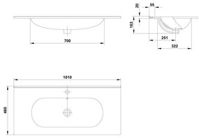 Lavoar incastrat alb 100 cm Gala Klea 1010x460 mm