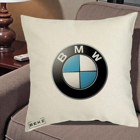 Perna Personalizata cu emblema BMW, 40x40 cm, Ecru, Husa Detasabila, Perna Inclusa, BEKZ®