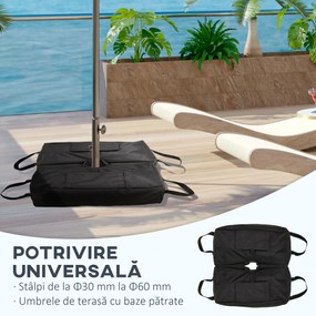 Outsunny Set 2 Baze pentru Umbrelă cu Sac Reîncărcabil cu 50 kg de Nisip, Mânere și Lopată, 50x25x18 cm, Negru | Aosom Romania