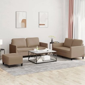 vidaXL Set de canapele cu perne, 3 piese, cappuccino, piele ecologică