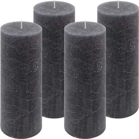 Set de lumânări rustice, 20 cm, Ø 7,5 cm, antracit, 4 buc