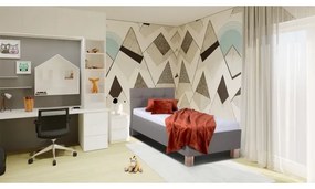 Pat tapițat MARIA ONE, 90x200 cm, cu spațiu de depozitare, fără saltea, culoare taupe