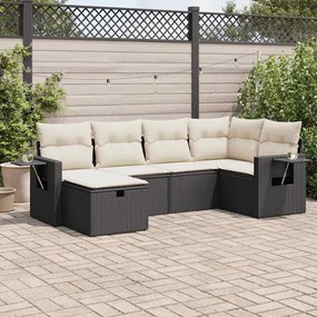 vidaXL Set mobilier de grădină cu perne, 6 piese, negru, poliratan