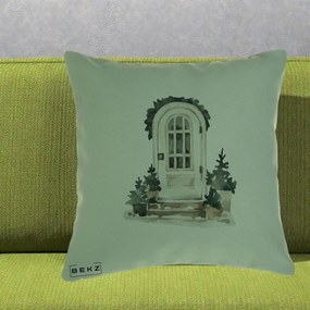 Perna Decorativa Usa de Iarna Watercolor, 40x40 cm, Verde, Husa Detasabila, Perna Inclusa, BEKZ®