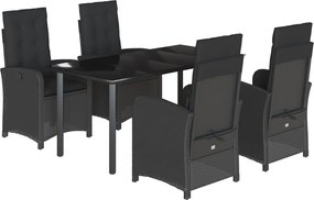 vidaXL Set mobilier de grădină cu perne, 5 piese, negru, poliratan