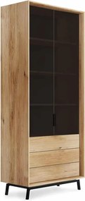 Vitrină stejar masiv Madison și Sticlă, 100 × 45 × 185 cm