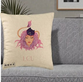 Perna Personalizata Zodie Leu, 40x40 cm, Bej, Husa Detasabila, Perna Inclusa, BEKZ®