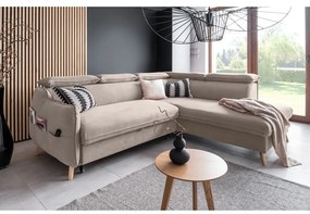 Colțar bej extensibil cu tapițerie din catifea (cu colț pe partea dreaptă) Sweet Harmony – Miuform
