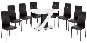 Set de sufragerie Maasix WGBS alb-negru lucios pentru 8 persoane cu scaune negru Elvira