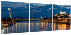 Tablou cu Bratislava și palat (cu ceas) (90x30 cm)