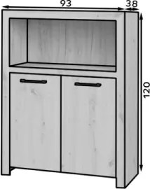 Comodă 2-door JANEZ – 93x38x120 cm – Stejar Artisan / Negru