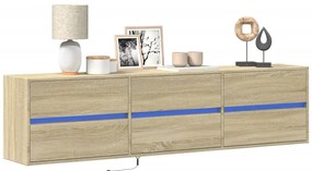 vidaXL Dulap TV de perete cu lumini LED, stejar sonoma, 180x31x45 cm