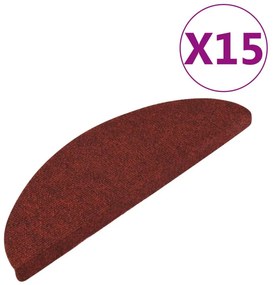 136392 vidaXL Covorașe scări autoadezive, 15 buc., roșu, 56x17x3 cm