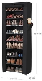 Dulap textil de depozitare MATIS 58x160 cm, cu polițe, negru