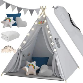 Jurhan Cort tip teepee pentru copii JULIUS, 120x120x160cm, gri/albastru