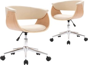 vidaXL Scaune de bucătărie pivotante, 2 buc., crem, piele artificială