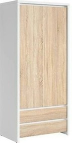 Dulap KASPIAN, stejar sonoma/alb, PAL, cu 2 usi si 2 sertare, 90x56x20
