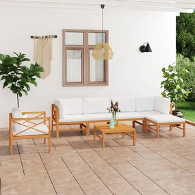 3087204 vidaXL Set mobilier grădină cu perne crem, 7 piese, lemn masiv de tec