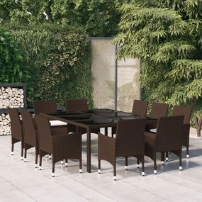 3058565 vidaXL Set mobilier de grădină, 11 piese, maro, poliratan