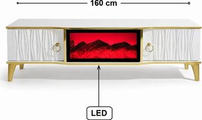 Comoda tv cu semineu Majestică, cu led, 160 cm
