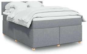 vidaXL Pat box spring cu saltea, gri deschis, 140x190 cm, textil