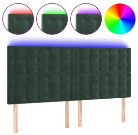 3122927 vidaXL Tăblie de pat cu LED, verde închis, 200x5x118/128 cm, catifea