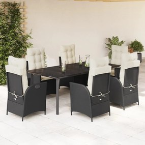 vidaXL Set mobilier de grădină cu perne, 7 piese, negru, poliratan