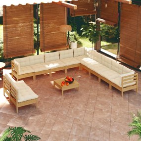Set mobilier gradina cu perne 12 piese maro miere lemn de pin