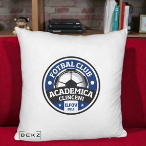 Perna Personalizata Academica Clinceni Fotbal Club, 40x40 cm, Alb Pufos, Husa Detasabila, Perna Inclusa, BEKZ®