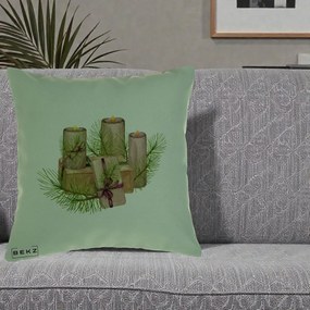 Perna Decorativa Lumanari cu Cadouri Naturale, 40x40 cm, Verde, Husa Detasabila, Perna Inclusa, BEKZ®
