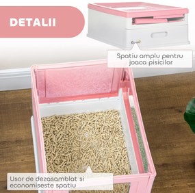 PawHut Litieră Acoperită pentru Pisici cu Lopățică Inclusă, Tavă Detașabilă și 2 Uși, 47,5x35,5x36,7 cm, Roz | Aosom Romania