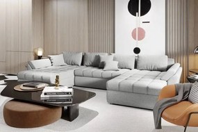 Colțar extensibil dumonde cu ladă de depozitare si sezut confortabil din spuma high-density, Loana U Enjoy Silver 355x185 cm