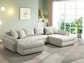 Colțar extensibil dumonde cu ladă de depozitare si sezut confortabil din spuma high-density, Loana U Enjoy Bej 355x185 cm