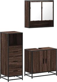 vidaXL Set mobilier de baie, 3 piese, stejar maro, lemn prelucrat