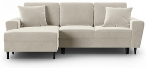 Colțar bej extensibil, cu spațiu de depozitare cu tapițerie din catifea (cu colț pe partea stângă, cu șezlong) Kyoto – Cosmopolitan Design