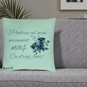 Cadou pentru Nas - Perna Personalizata Pentru Cel mai Minunat Nas Cu drag Finii, 40x40 cm, Verde Menta, Husa Detasabila, Perna Inclusa, BEKZ®