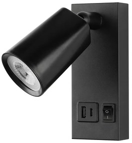 Spot LED de perete cu USB LED/5W/230V negru