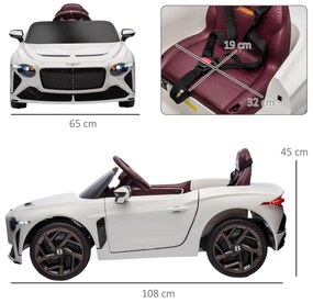 HOMCOM Mașină electrică pentru copii de la 3 la 5 ani 2 motoare 12V 25W 3-5 km/h telecomandă 2,4G Bentley Bacalar alb | Aosom Romania