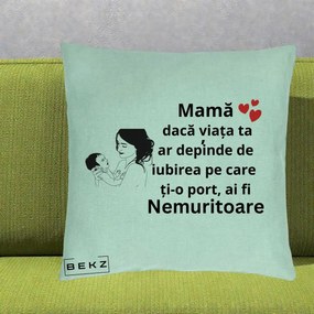 Cadou pentru Mama - Perna Personalizata Mama Nemuritoare Imbratisare Copil, 40x40 cm, Verde Menta, Husa Detasabila, Perna Inclusa, BEKZ®