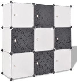 Dulap de depozitare tip cub, cu 9 compartimente, negru si alb Alb si negru, 1, 1, Alb si negru