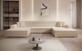 Colțar lemn masiv extensibil Vento Personalizabil, 359 × 165 × 87 cm - Soft 17 - piele alba
