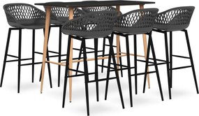 vidaXL Set mobilier de bar, 7 piese, negru și gri